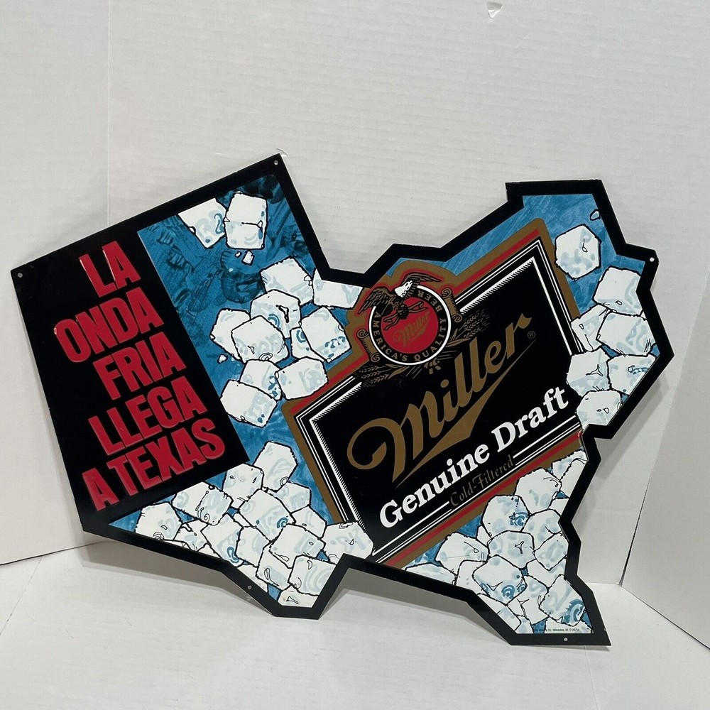 Vintage Miller Genuine Draft Beer Texas State Shaped Metal Bar Sign Rare